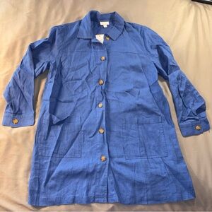 J Jill Love Linen Amalficoast Blue L Button Up Shirt Long Sleeve Top Shacket NWT